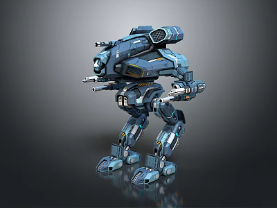 Futuristic Armored Robot Character With Blue Gray Mechanical Structure And Weapons 3d model