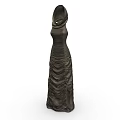 Stylish Dark Long Ruffled Dress With Hooded Collar And Flowy Silhouette