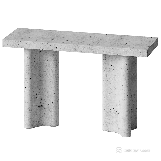 Modern Concrete Console Table Design With Two Cylindrical Column Legs 3d model