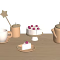 Assorted Table Items With Star Wooden Spoon Jar Cup Saucer Cake And Teapot
