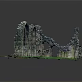 Ancient Stone Ruins Remains With Archway Windows And Green Grass Field