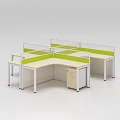 Modular Office Workstations With Green Partitions White Frame And Drawer Cabinet 3d model