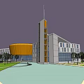 Modern Fire Station Architectural Design With Circular Orange Structure And Landscaped Paths