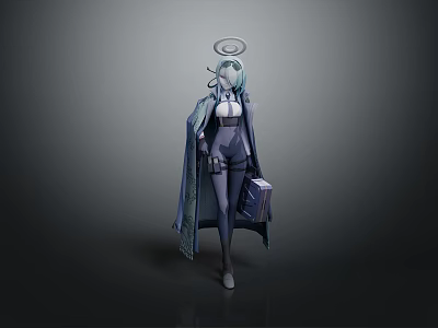 Game And Movie Character With Halo Blue Hair Long Cloak Carrying Case 3d model