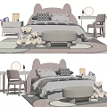 Kids Bed With Cute Bunny Ear Headboard Teddy Bears Ottoman And Cozy Bedroom Setup