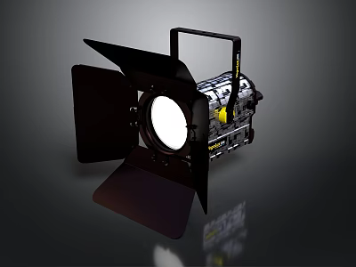 Professional Film Studio Spotlight With Adjustable Barndoors And Metal Handle 3d model