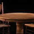 Traditional Rustic Wooden Round Dining Table Set With Carved Chairs