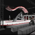 Fashion Runway Stage Design With White Platform Red Border Black White Stripes And Lighting