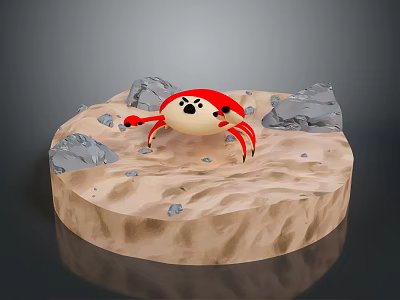 Red Crab with White Spots on Sandy Surface Surrounded by Small Rocks 3d model