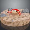 Red Crab with White Spots on Sandy Surface Surrounded by Small Rocks 3d model