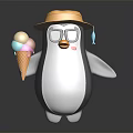 Cute Cartoon Penguin Wearing Yellow Hat And Glasses Holding Ice Cream Cone