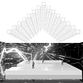 Geometric Light Installation With Platform And Human Figures In Modern Art Space 3d model