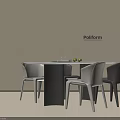 Modern Minimalist Dining Table Set With White Gray Chairs Glass Book And Green Fruits