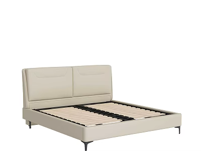 Modern Upholstered Double Bed Frame With Beige Headboard And Minimalist Metal Legs Design 3d model