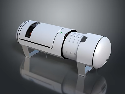 White Cylindrical Equipment With Control Panel Display And Stable Metal Stand 3d model