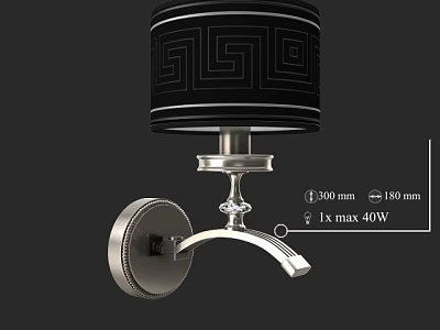 Elegant Wall Sconce with Black Greek Key Pattern Shade and Silver Metal Frame for Interior Design 3d model