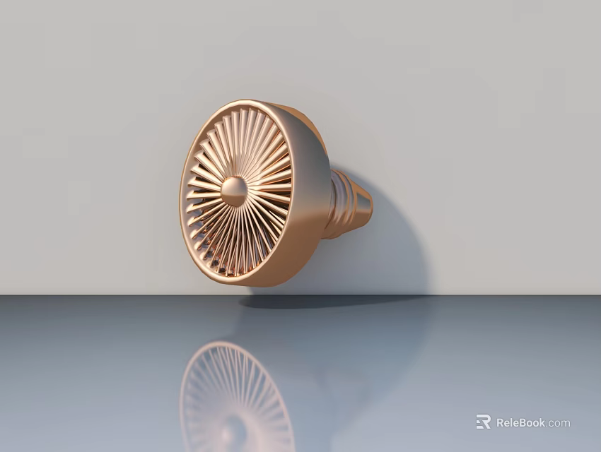 Hinged Door With Copper Colored Lock Radial Decoration On White Wall Reflection 3d model 