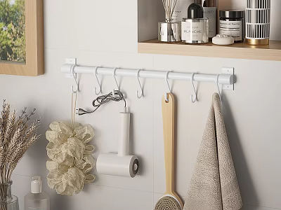 Wall Mounted Bathroom Accessories Hook Rack Holding Loofah Curling Iron Wooden Brush Towel And Toiletries 3d model