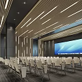 Modern Conference Room Interior With Arranged Chairs Large Screen And Ceiling Lighting 3d model