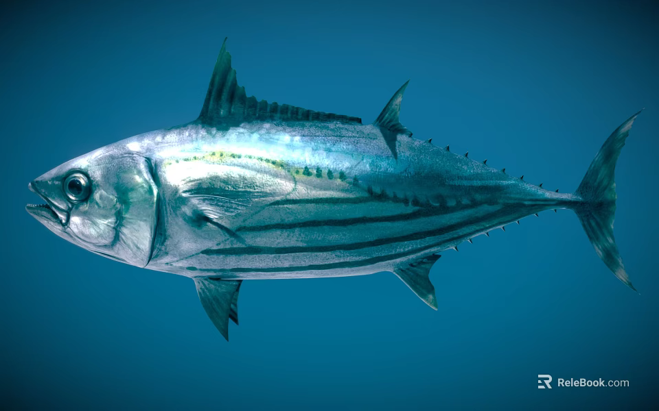 Silver Striped Tuna With Streamlined Body And Dorsal Fins Swimming In Blue Ocean 3d model 