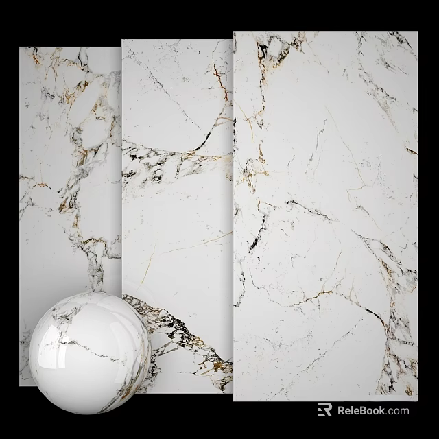 Elegant White Marble Wall Components With Natural Veins And Decorative Sphere 3d model