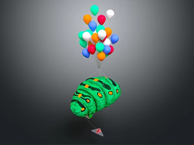 Green Caterpillar Shaped Object With Colorful Balloons And Small Triangle 3d model