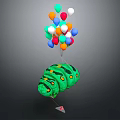 Green Caterpillar Shaped Object With Colorful Balloons And Small Triangle