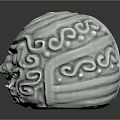 White Carved Sculpture Featuring Intricate Facial Patterns Exaggerated Eyes And Sharp Teeth