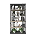 Modern Metal Frame Wooden Shelving Unit With Decorative Plants Vases Books And Photo Frames
