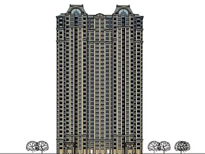 High-rise Building With Classical Facade Multiple Windows Decorative Base And Surrounding Trees 3d model