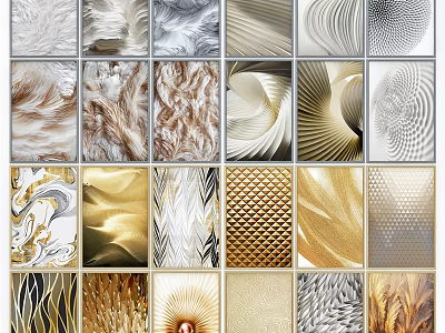 Decorative Textures Collection Featuring Metallic Marble And Feather Patterns For Interior Design 3d model