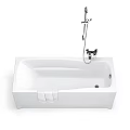 Modern White Bathtub Interior with Shower Faucet and Design Details
