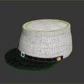 Gray Fabric Hat with Black Brim and Black Band Featuring Gold Buttons