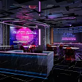 Stylish Modern Bar Interior Featuring Neon Lights Bar Counter Seating And Wine Racks