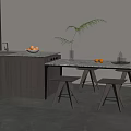 Modern Dining Table Set with Marble Top Matching Stools in Open Kitchen Interior 3d model