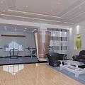 Modern Clubhouse Interior Design With Wooden Flooring Meeting Table Sofa Windows And White Railing