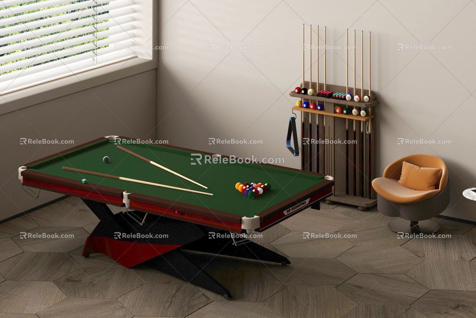 Billiard Table Billiard Storage Cabinet Billiard Cue Billiard Ball Equipment 3d model