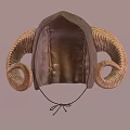 Handcrafted Brown Leather Hat with Ram Horns and Tie String Design 3d model