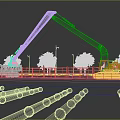 Yellow Excavator Loading Truck At Construction Site With Trees And Blue Sky