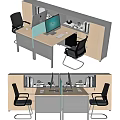 Modern Office Desk Setup With Computer Monitors Office Chairs And Bookshelf 3d model