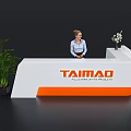 Exhibition Reception Desk White Orange TAIMAD Professional Fair Solutions With Receptionist Green Plant White Flowers