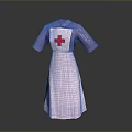 Nurse Uniform with Purple Top and White Apron Featuring Red Cross Design