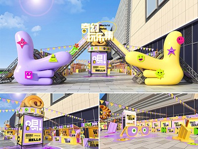 Food bazaar meichen modern meichen bazaar activity bazaar booth photo punch-in photo interactive float floor sticker design door head design 3d model