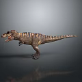 Realistic Tyrannosaurus Rex Dinosaur Model With Open Mouth Striped Skin On Gray Background And Reflection