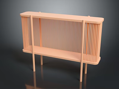 Pastel Pink Wooden Furniture With Vertical Slat Design Open Structure And Four Slender Legs 3d model