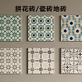 Decorative Patterned Ceramic Floor Tiles With Various Geometric And Floral Designs 3d model