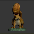 Orange Squirrel Game and Movie Character With Fluffy Tail On Green Base Statue