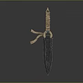 Traditional Weapon Dagger With Braided Wooden Handle And Carved Metal Blade