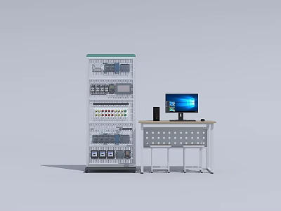 Industrial Equipment Including Control Cabinet With Buttons Meters And Computer On Table 3d model
