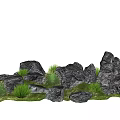 Natural Stone And Wood Elements In Outdoor Garden With Green Plants